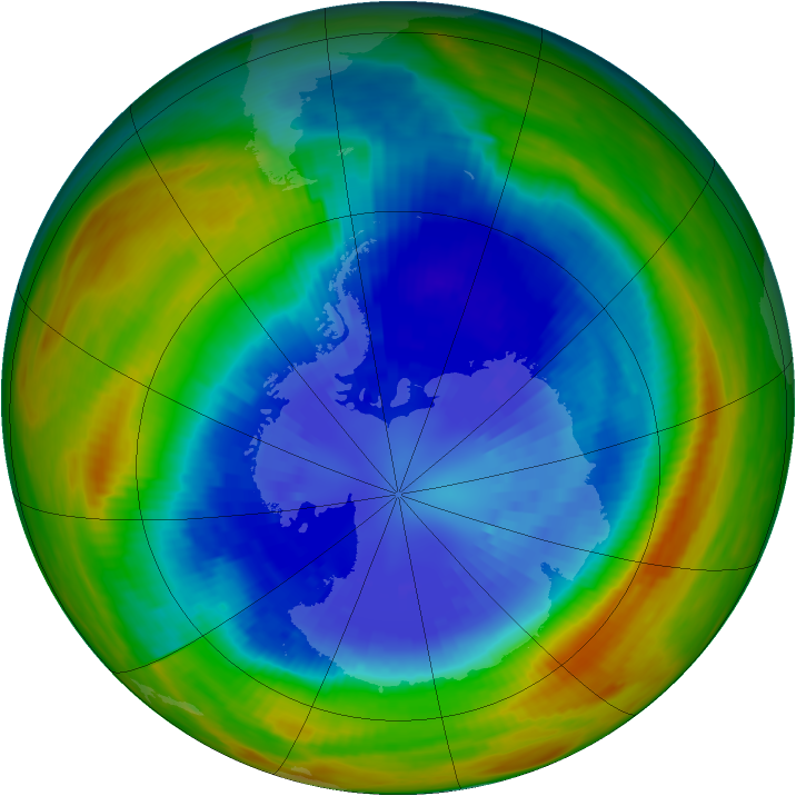 Antarctic ozone map for 11 September 1991